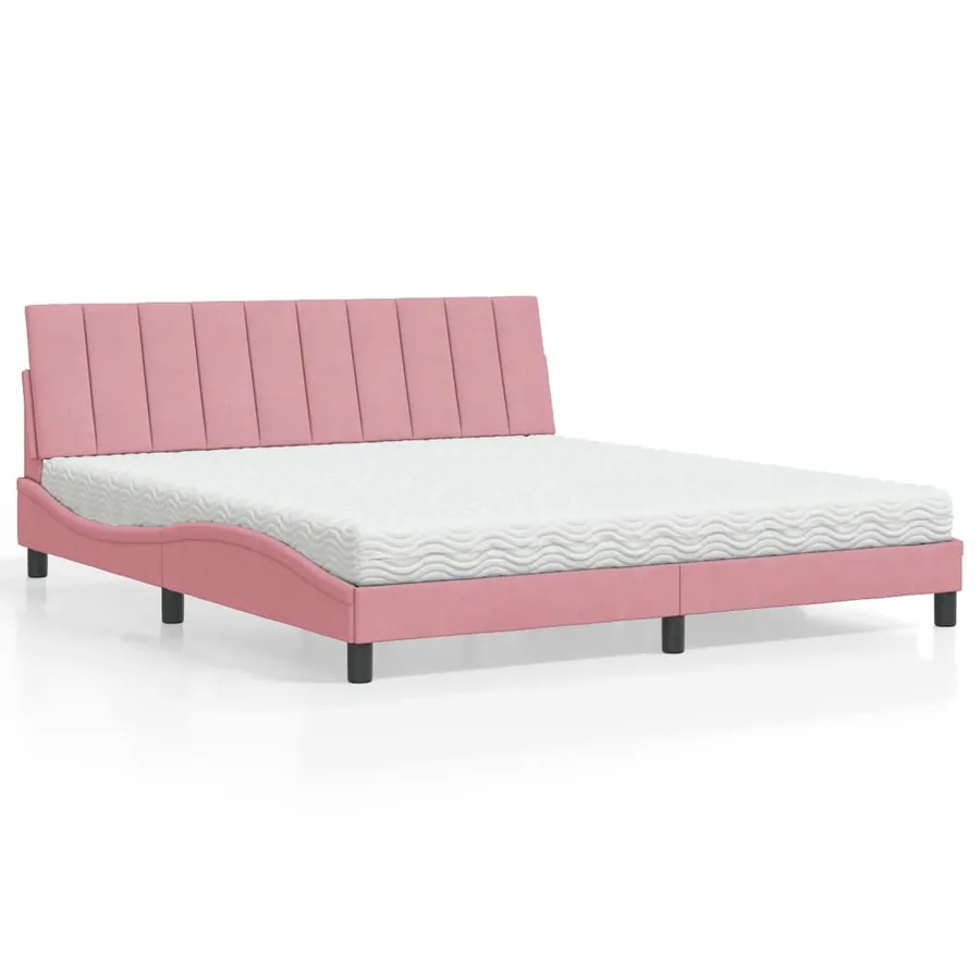 Lit avec matelas Hanko rose 180x200 cm velours