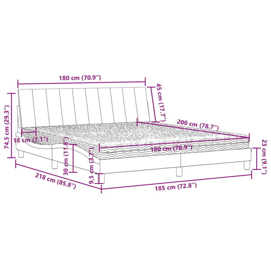 Lit avec matelas Hanko rose 180x200 cm velours - 11