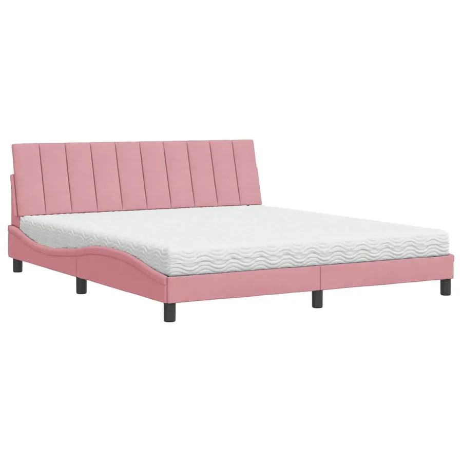 Lit avec matelas Hanko rose 180x200 cm velours - 2