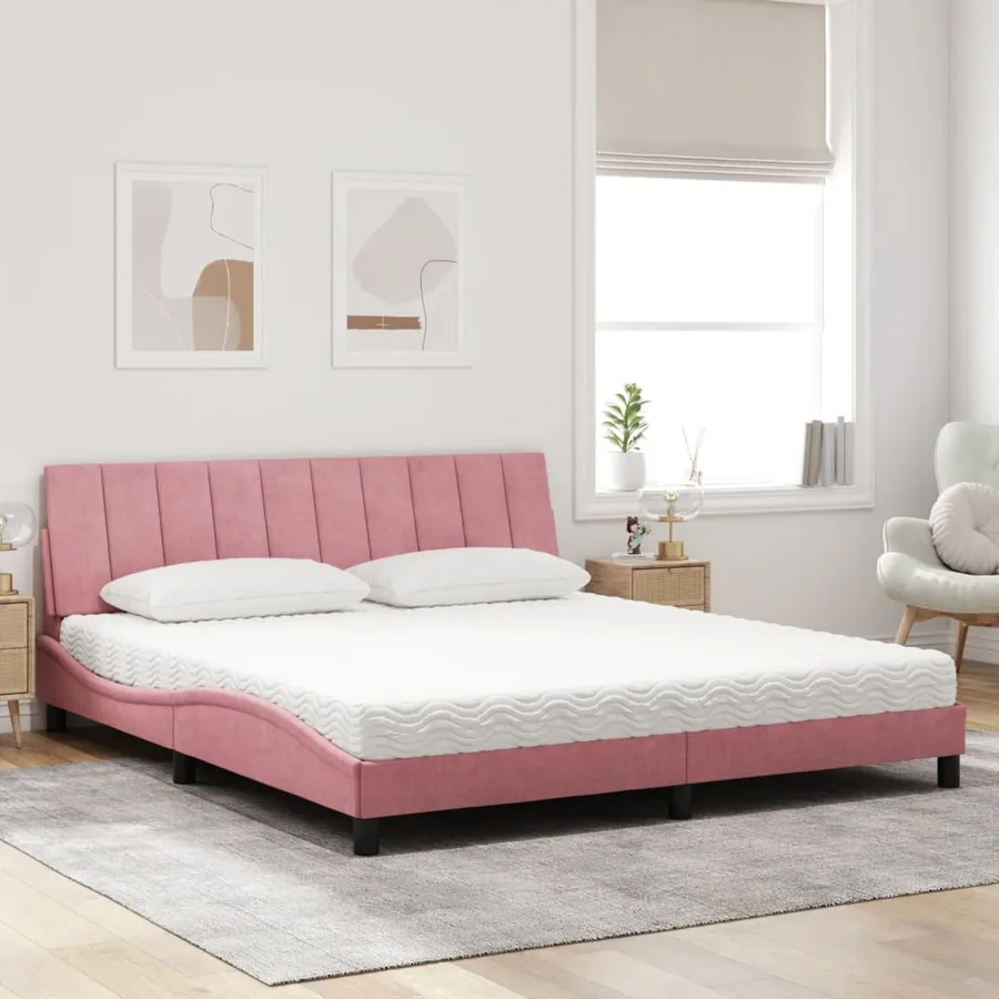 Lit avec matelas Hanko rose 180x200 cm velours - 3