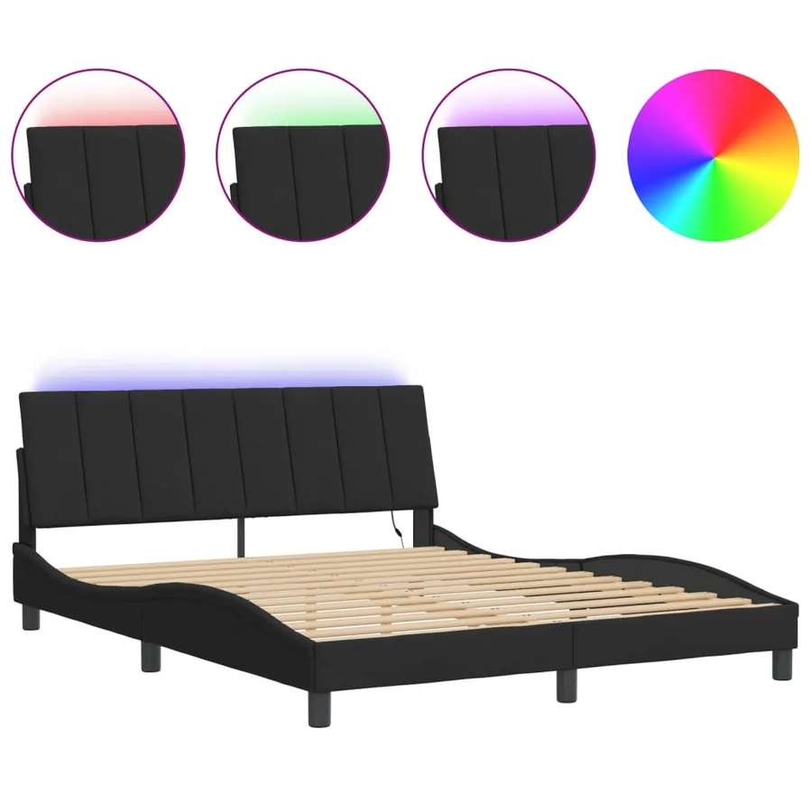 Cadre de lit avec LED sans matelas Hanko noir 160x200 cm velours - 2