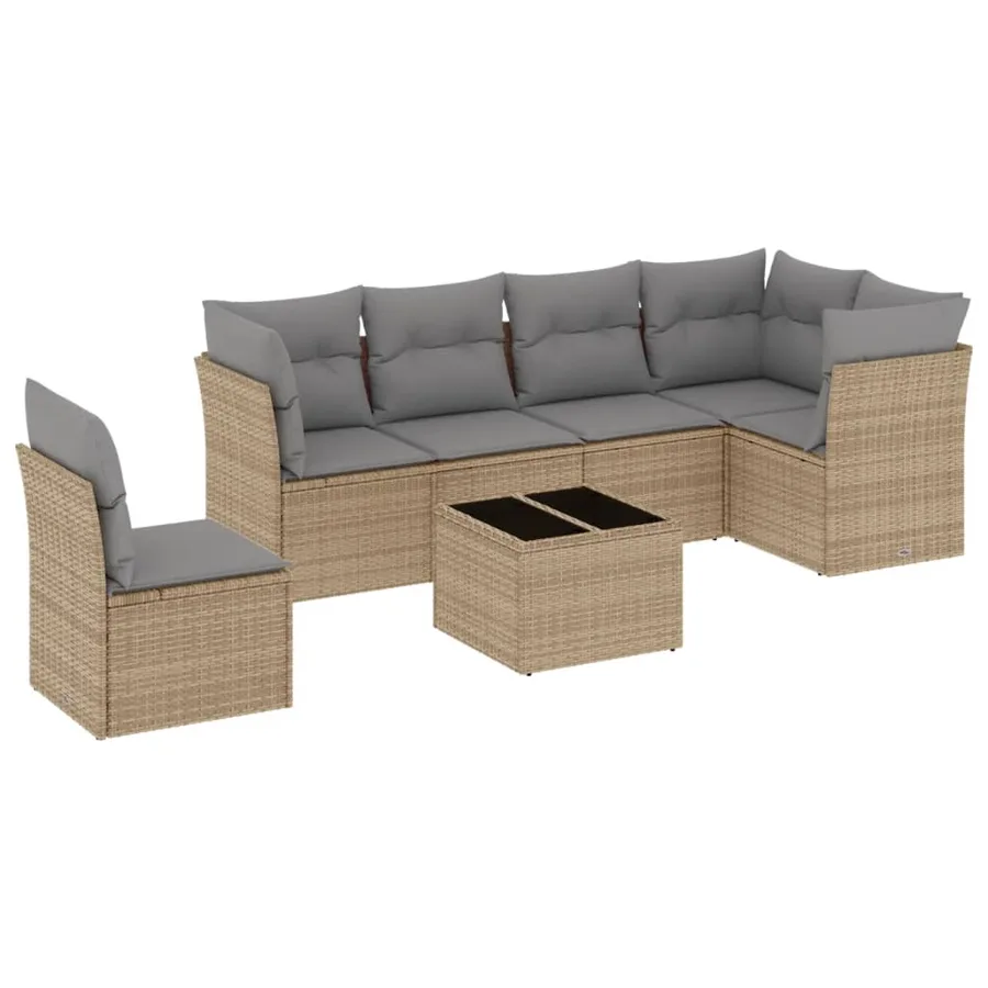 Salon de jardin avec coussins 7 pcs beige résine tressée - 2