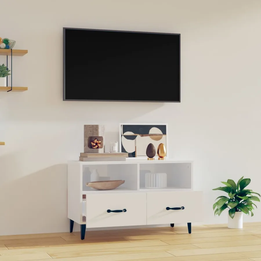 Meuble TV Blanc brillant 80x36x50 cm Bois d'ingénierie - 3