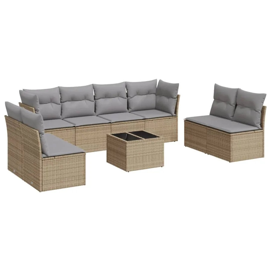 Salon de jardin avec coussins 9 pcs beige résine tressée - 2