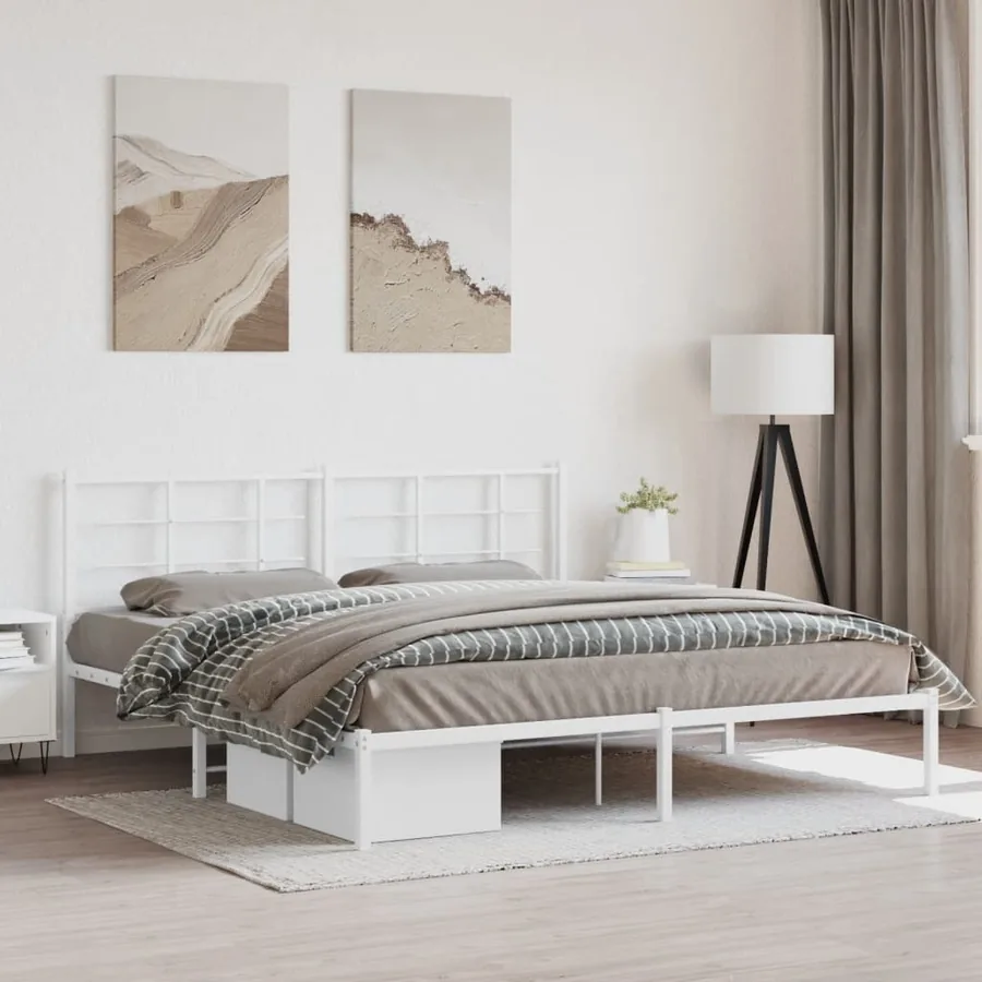 Cadre de lit métal sans matelas et tête de lit blanc 180x200 cm
