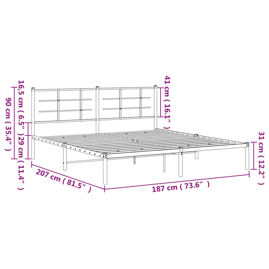 Cadre de lit métal sans matelas et tête de lit blanc 180x200 cm - 10