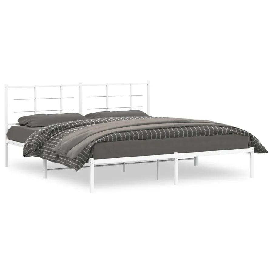 Cadre de lit métal sans matelas et tête de lit blanc 180x200 cm - 2