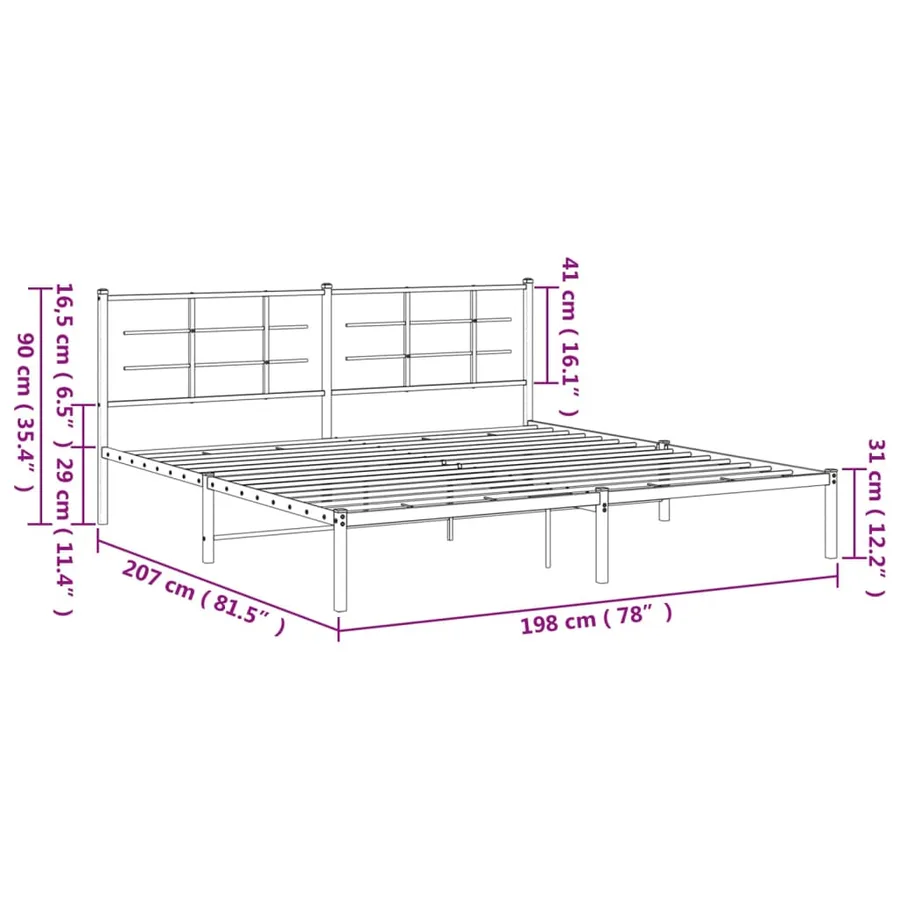 Cadre de lit métal sans matelas et tête de lit blanc 193x203 cm - 10