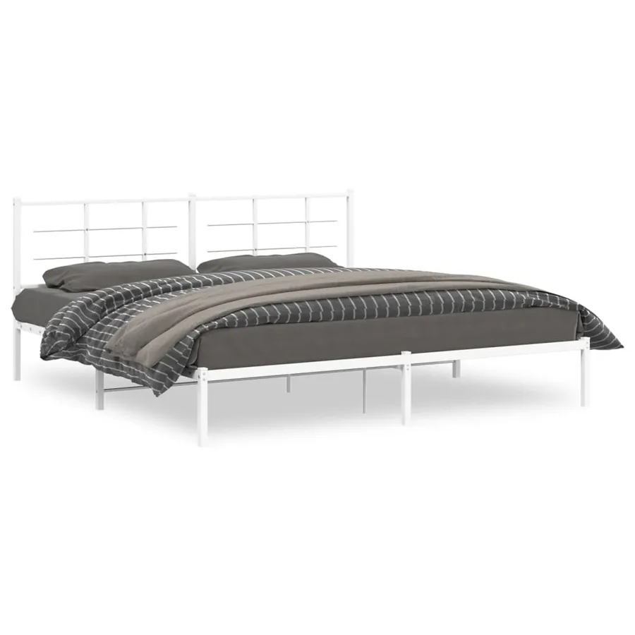 Cadre de lit métal sans matelas et tête de lit blanc 193x203 cm - 2
