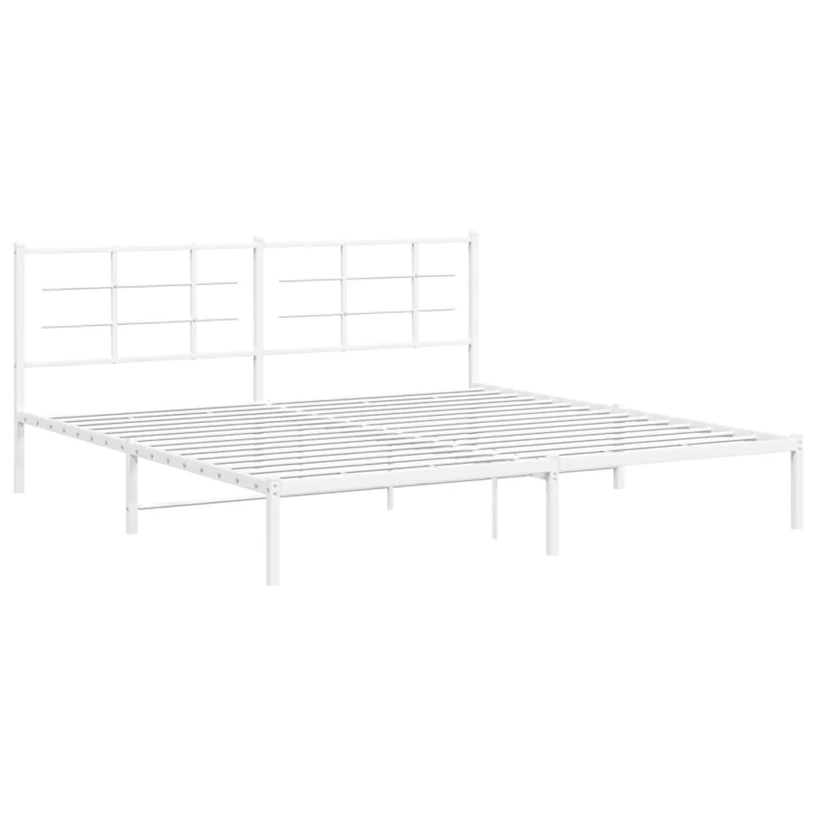 Cadre de lit métal sans matelas et tête de lit blanc 193x203 cm - 3