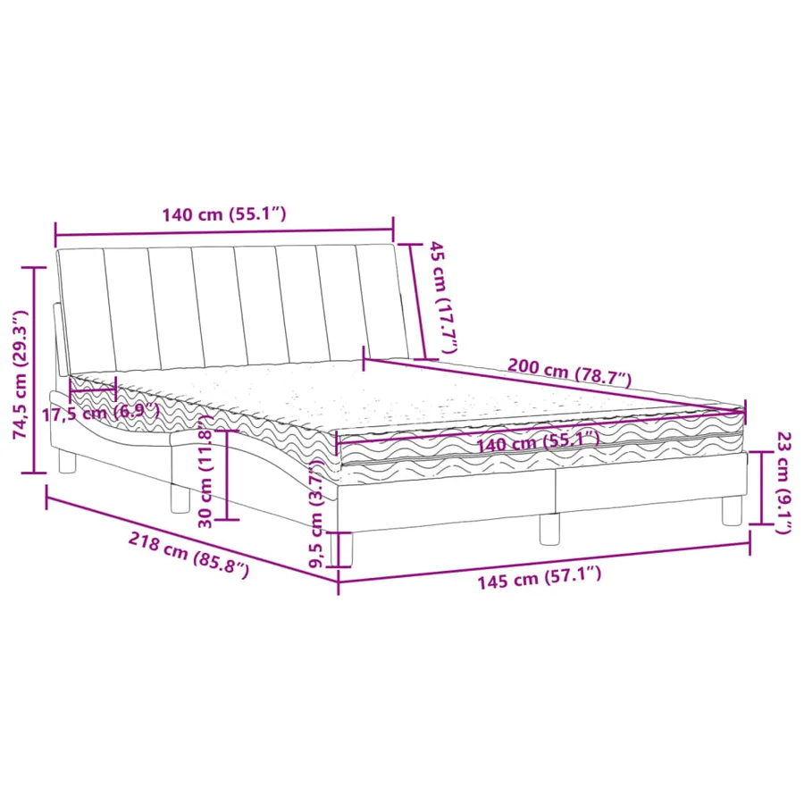 Lit avec matelas Hanko rose 140x200 cm velours - 11