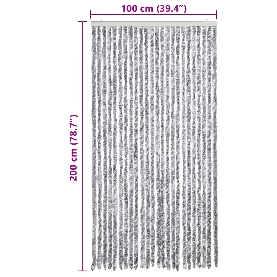 Rideau anti-mouches blanc et gris 100x200 cm chenille - 7