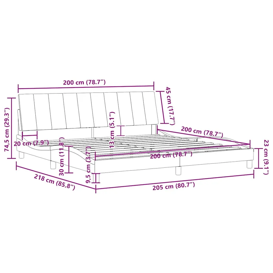Cadre de lit sans matelas Hanko noir 200x200 cm velours - 12