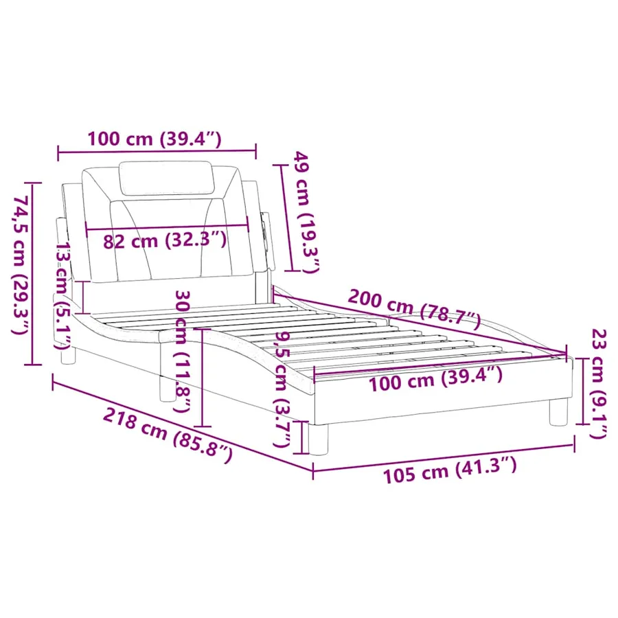 Cadre de lit Viana sans matelas noir 100x200 cm similicuir - 12