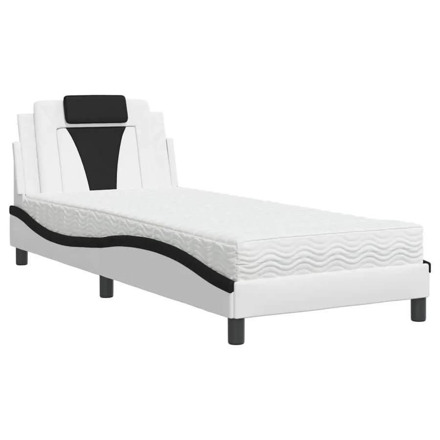 Lit Viana avec matelas blanc et noir 90x190 cm similicuir - 2