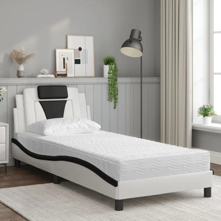 Lit Viana avec matelas blanc et noir 90x190 cm similicuir - 3