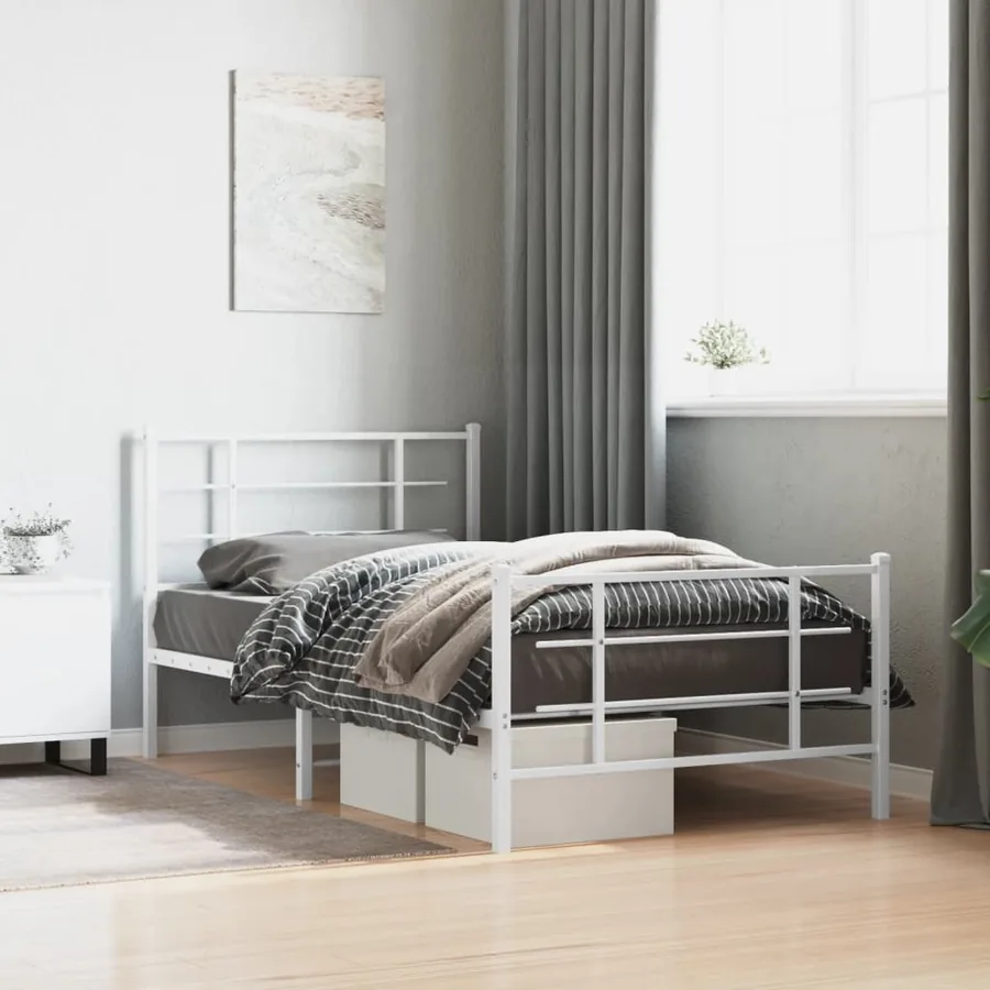 Cadre de lit métal sans matelas et pied de lit blanc 100x200 cm