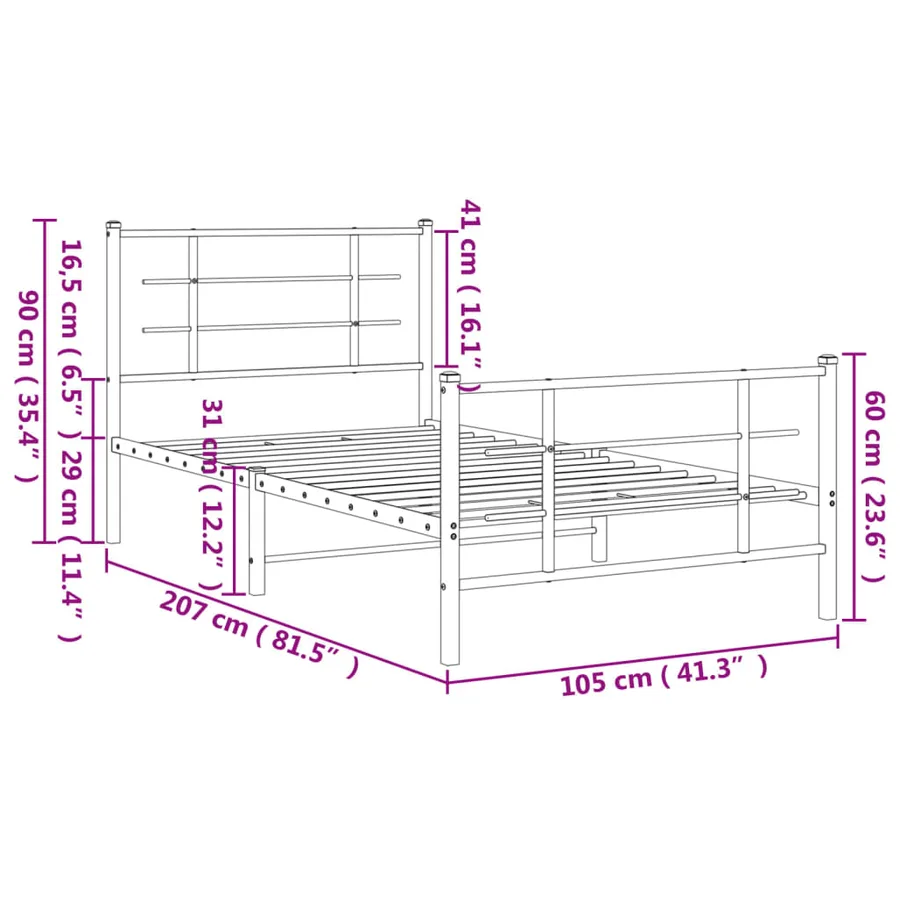 Cadre de lit métal sans matelas et pied de lit blanc 100x200 cm - 10