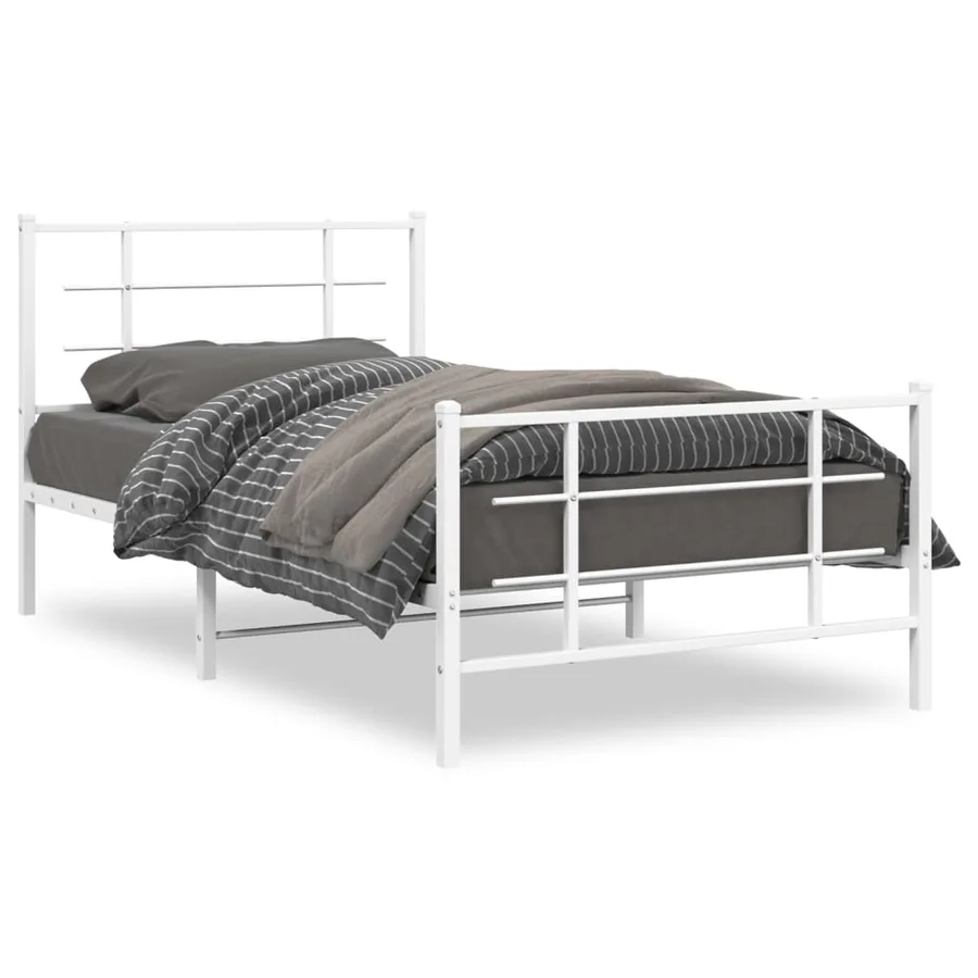 Cadre de lit métal sans matelas et pied de lit blanc 100x200 cm - 2