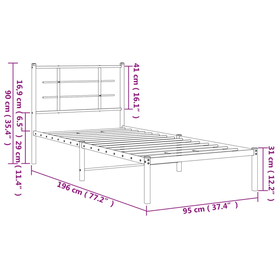 Cadre de lit métal sans matelas avec tête de lit blanc 90x190cm - 10