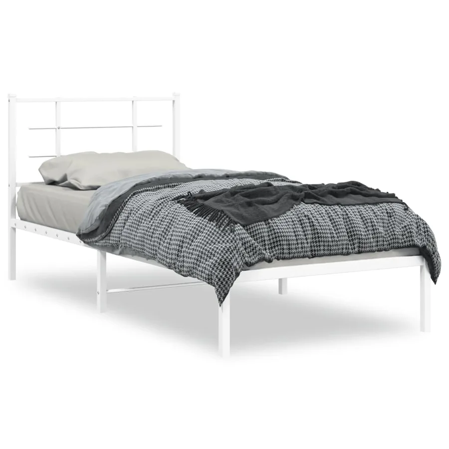 Cadre de lit métal sans matelas avec tête de lit blanc 90x190cm - 2