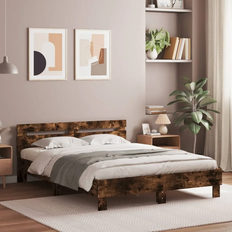 Cadre de lit sans matelas chêne fumé 150x200 cm