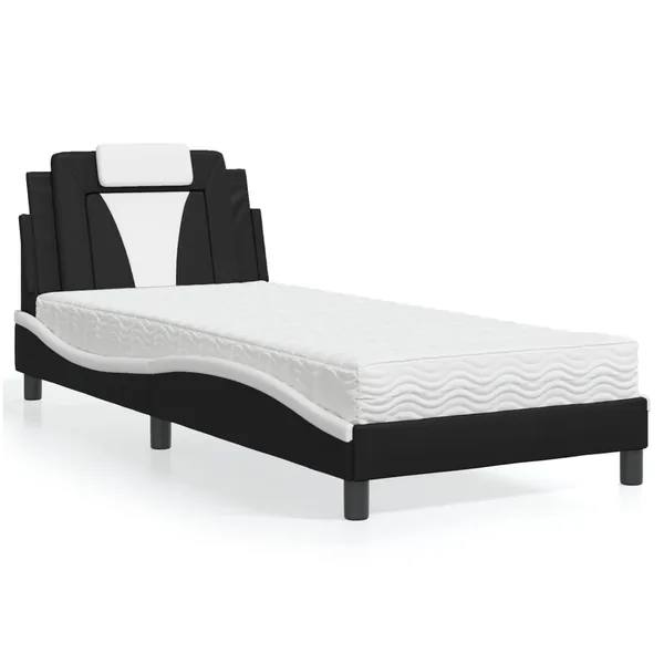 Lit Viana avec matelas noir et blanc 80x200 cm similicuir