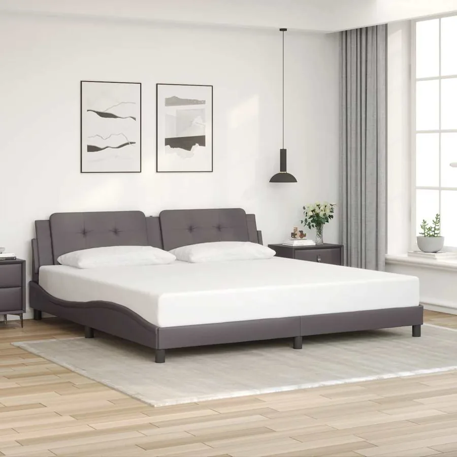 Cadre de lit sans matelas Zadar gris 200x200 cm similicuir