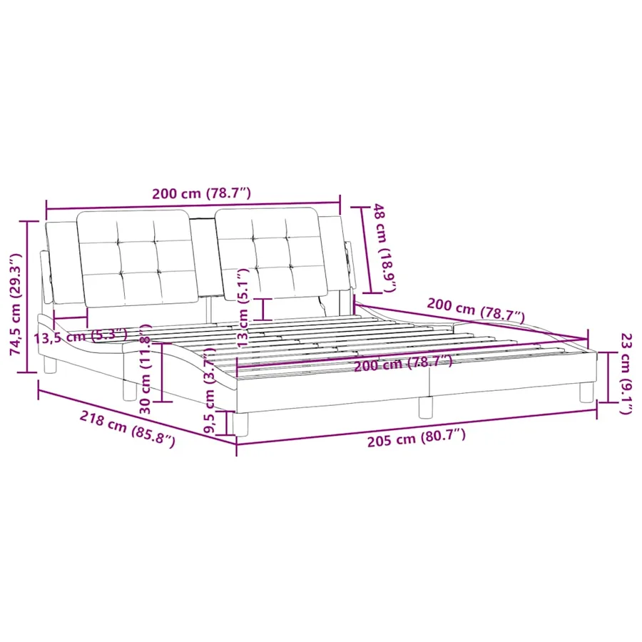 Cadre de lit sans matelas Zadar gris 200x200 cm similicuir - 12