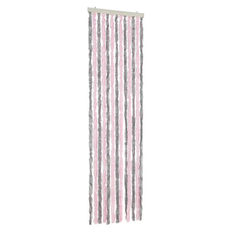 Rideau anti-mouches gris argenté et rose 56x200 cm chenille - 2
