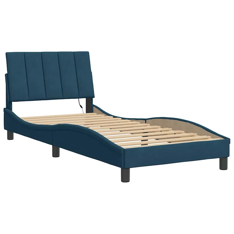 Cadre de lit avec LED sans matelas Hanko bleu 90x200 cm velours - 3