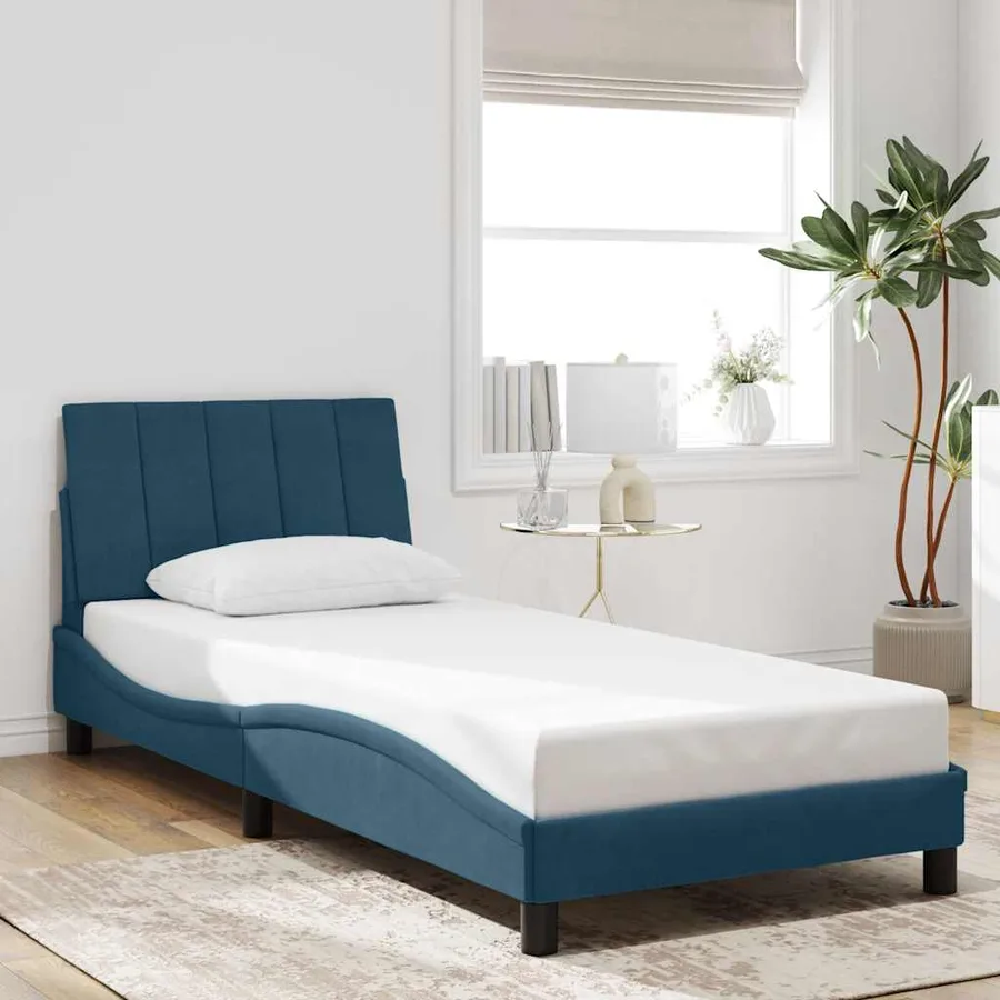 Cadre de lit avec LED sans matelas Hanko bleu 90x200 cm velours - 4
