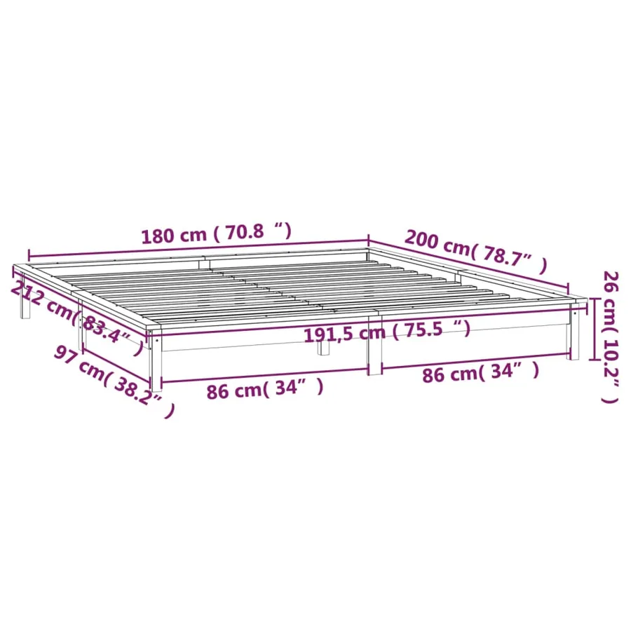 Cadre de lit à LED 180x200 cm Super King bois massif - 13