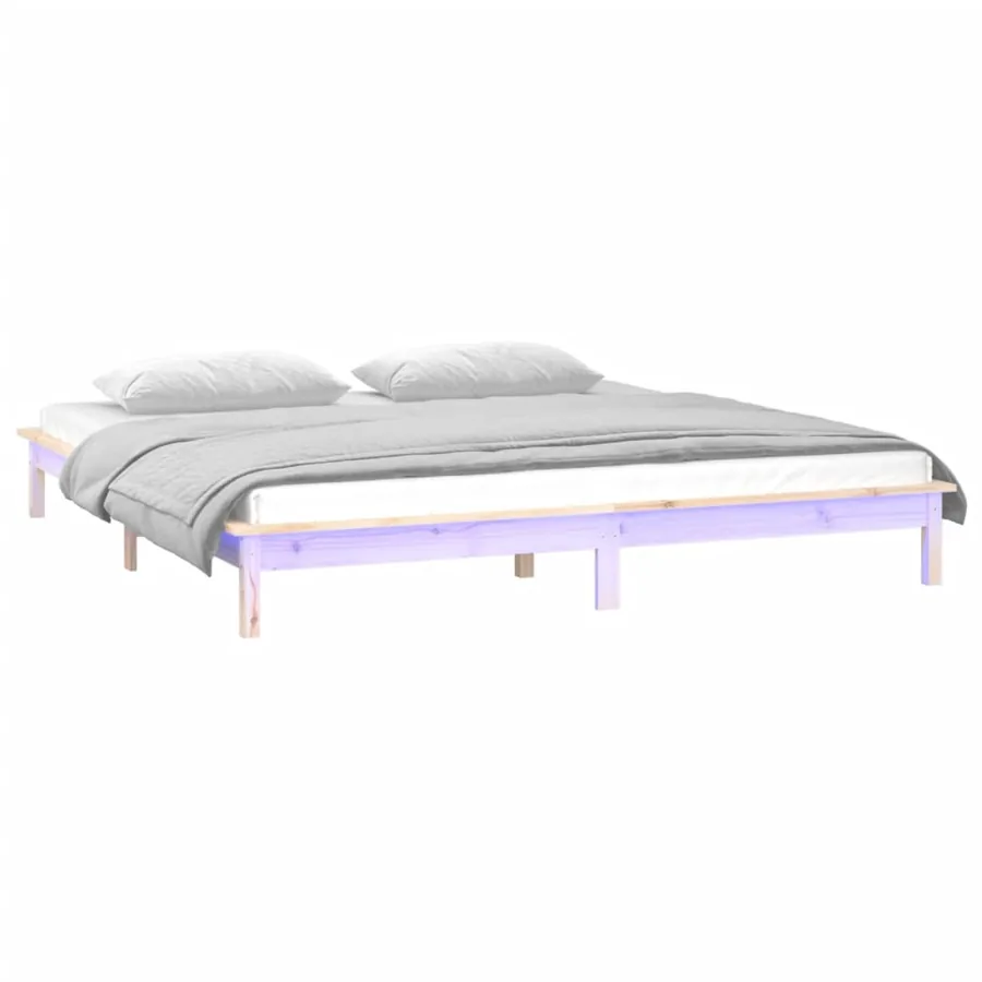 Cadre de lit à LED 180x200 cm Super King bois massif - 3