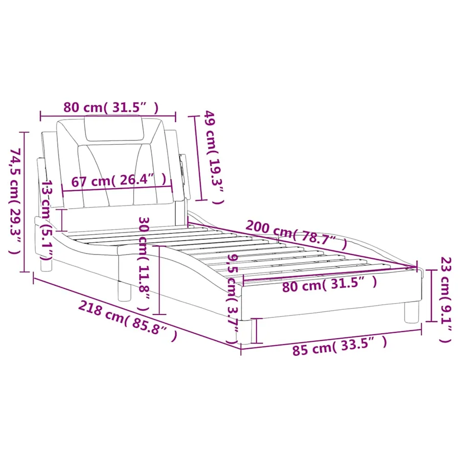 Cadre de lit Viana sans matelas marron 80x200 cm similicuir - 12