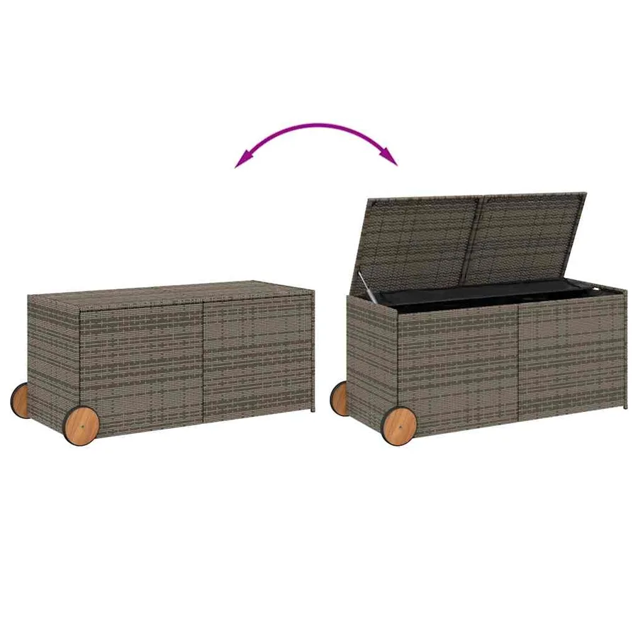 Boîte de rangement de jardin et roues gris 283L résine tressée - 7
