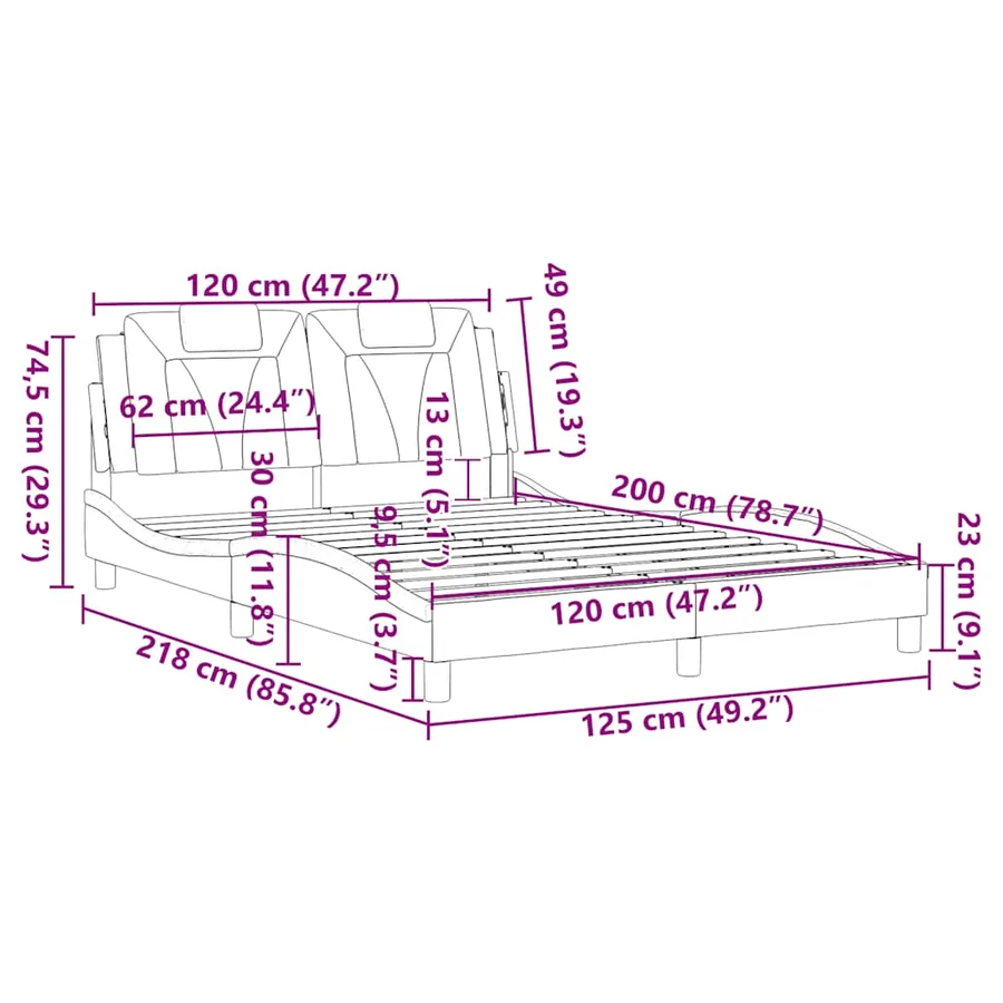 Cadre de lit Viana sans matelas noir 120x200 cm similicuir - 12