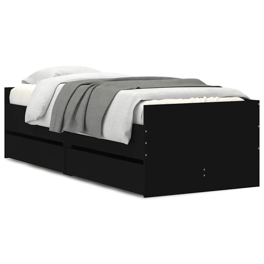 Cadre de lit avec tiroirs sans matelas noir 90x190 cm - 2