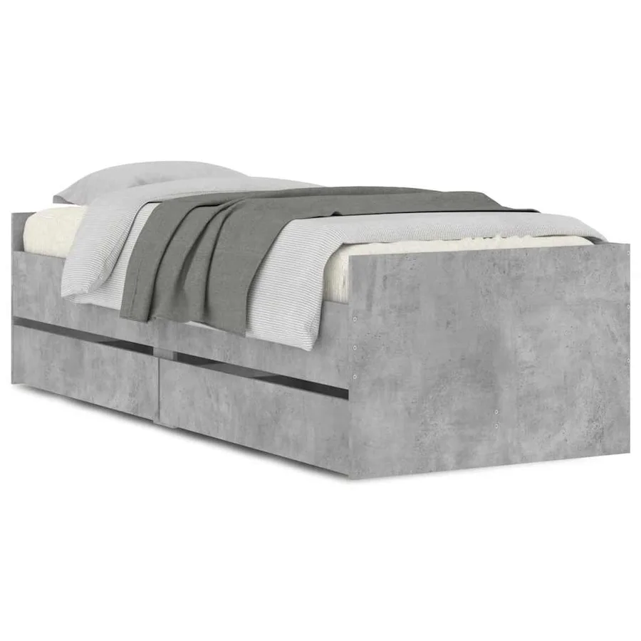 Cadre de lit avec tiroirs sans matelas gris béton 90x190 cm - 2