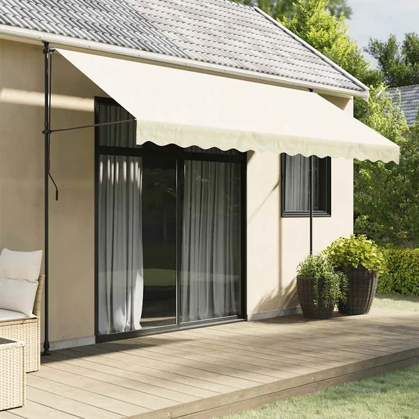 Auvent rétractable crème 350x150 m tissu et acier
