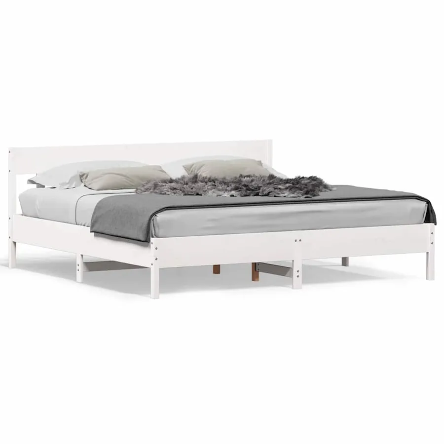Cadre de lit sans matelas blanc 180x200 cm bois massif de pin - 2
