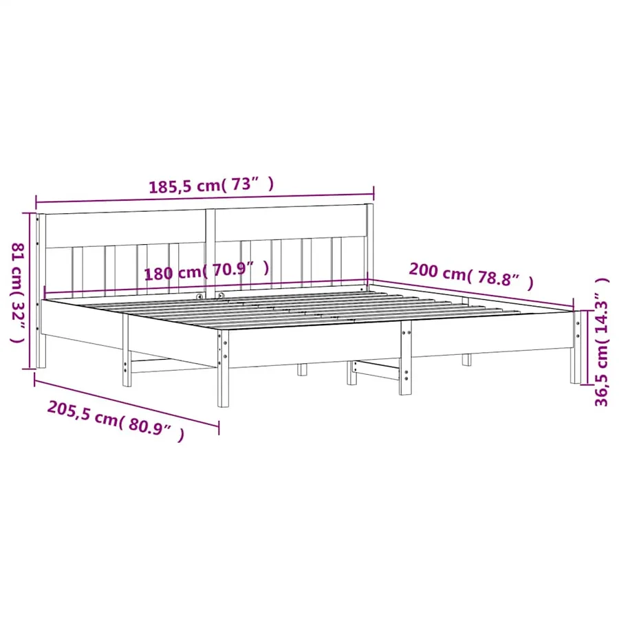 Cadre de lit sans matelas blanc 180x200 cm bois massif de pin - 9