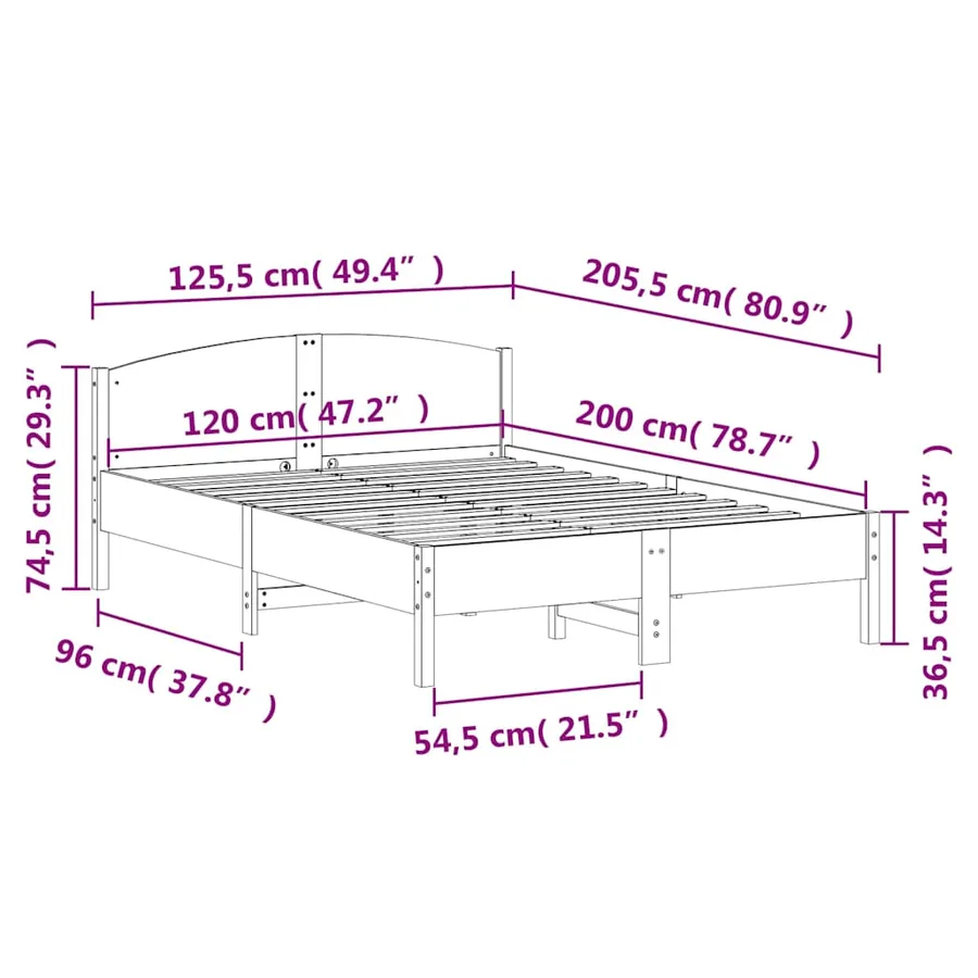 Cadre de lit sans matelas cire marron 120x200cm bois pin massif - 9