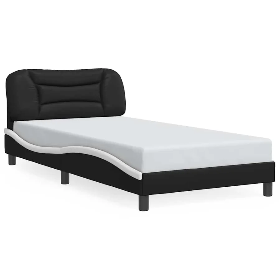 Cadre de lit sans matelas Hvar noir et blanc 100x200 cm similicuir - 2