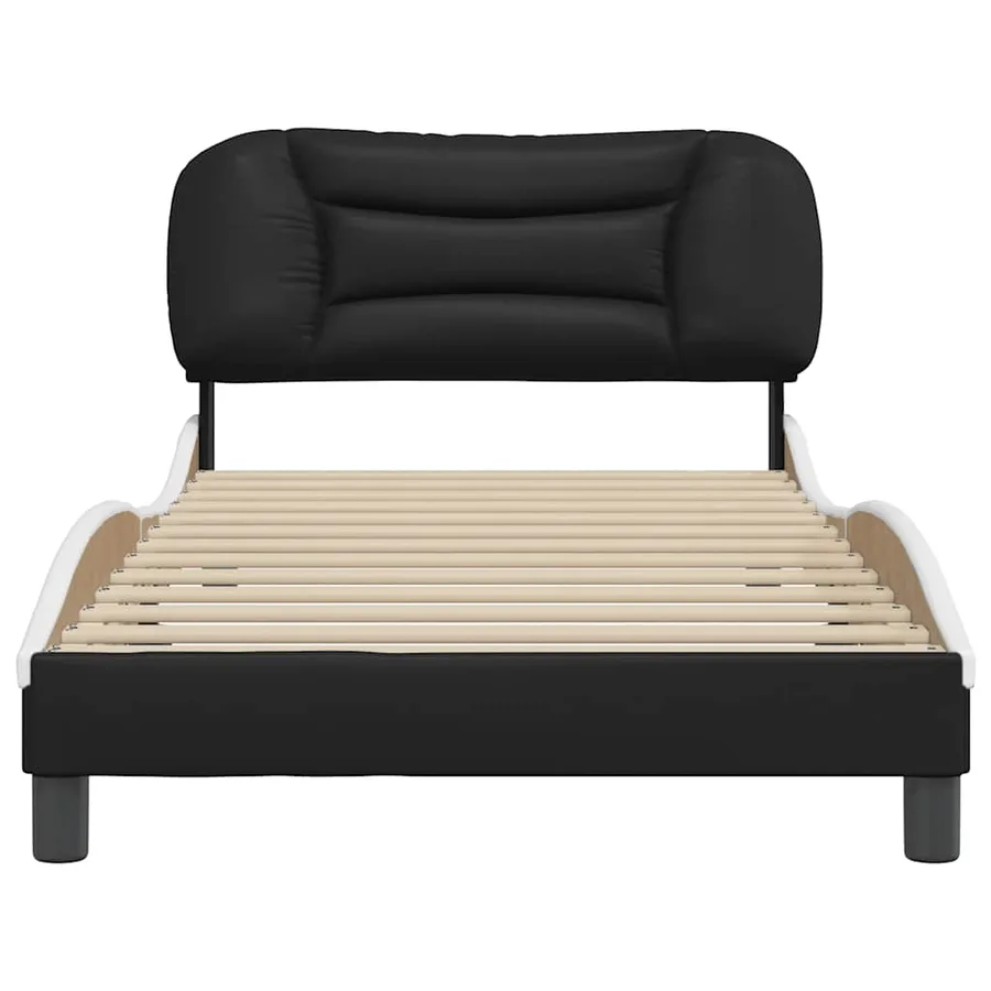 Cadre de lit sans matelas Hvar noir et blanc 100x200 cm similicuir - 4
