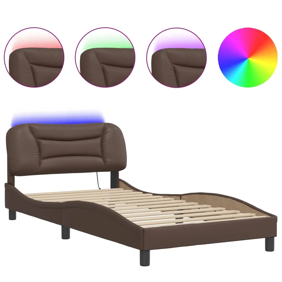 Cadre de lit avec LED sans matelas Hvar marron 100x200 cm - 2