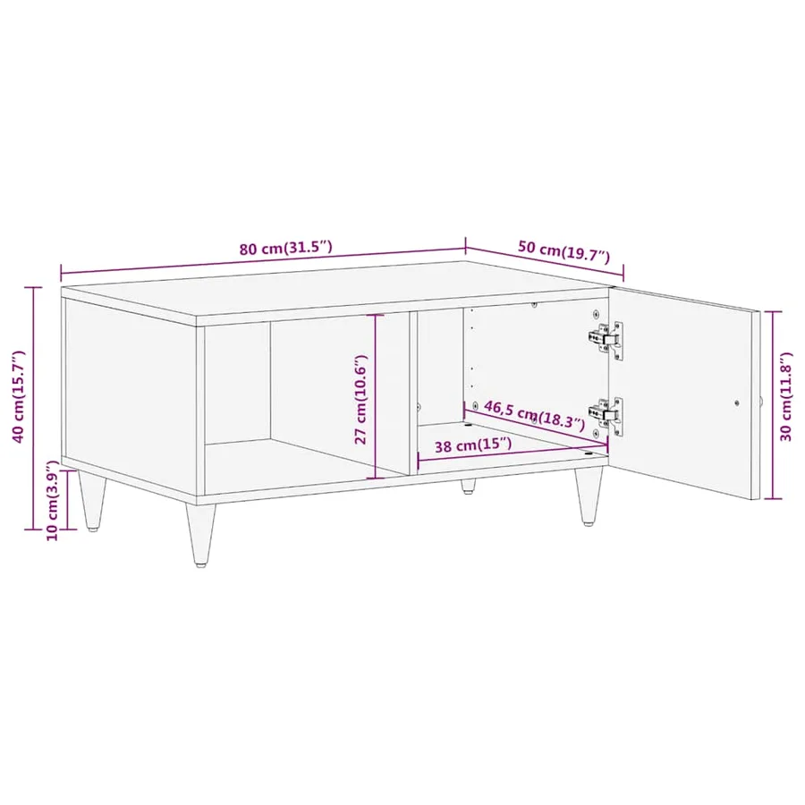 Table basse 80x50x40 cm bois de manguier massif - 11
