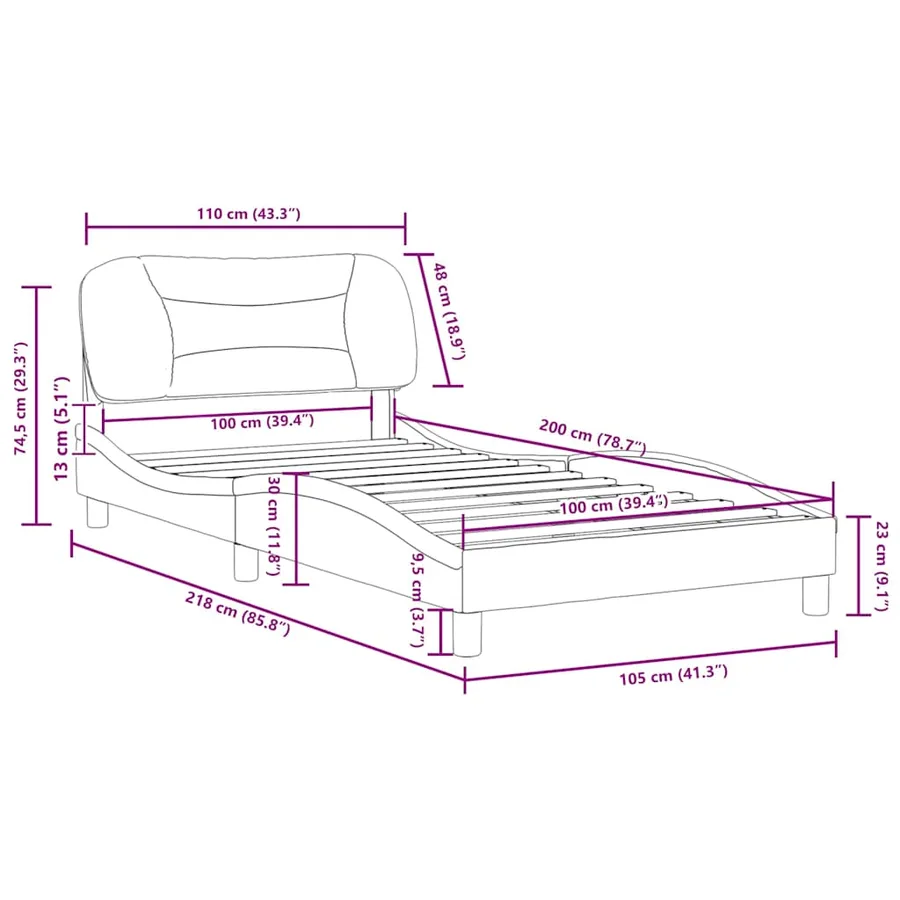 Cadre de lit sans matelas Hvar gris 100x200 cm similicuir - 12