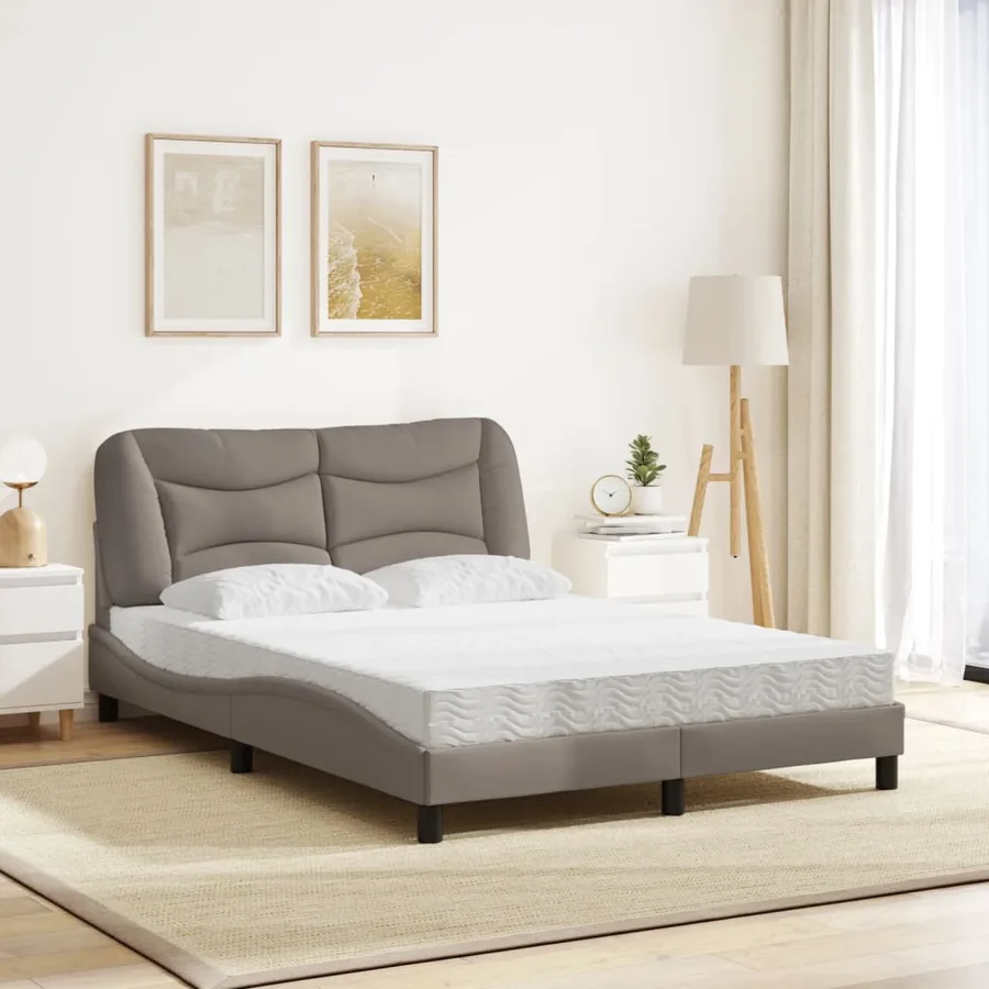Lit avec matelas Hvar taupe 120x200 cm tissu - 3
