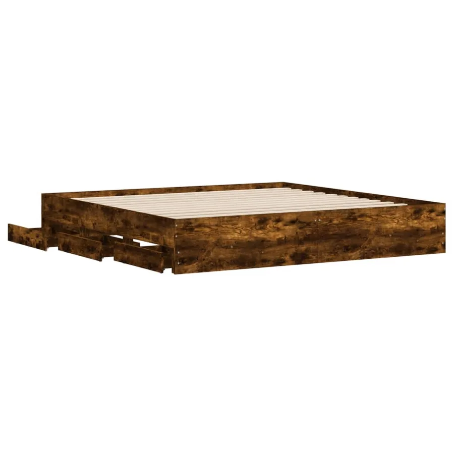Cadre de lit avec tiroirs sans matelas chêne fumé 160x200 cm - 5